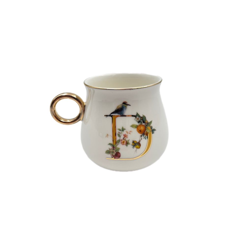 Flowery White D Alphabet Poreclain Mug For Coffee & Tea