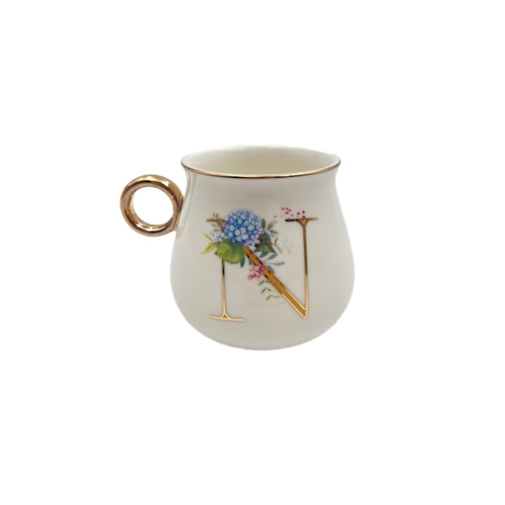 Flowery White N Alphabet Poreclain Mug For Coffee & Tea
